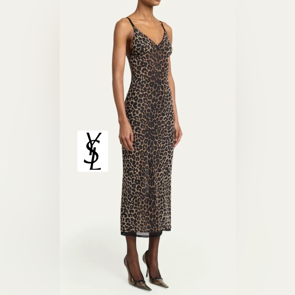 YSL Leopard Tulle Slip Dress